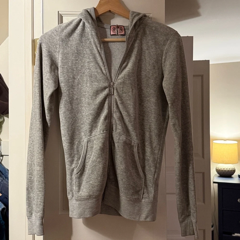 Juicy Couture Velour Zip Hoodie Y2K Gray Track Jacket Size Small Soft Lounge - Picture 2 of 5